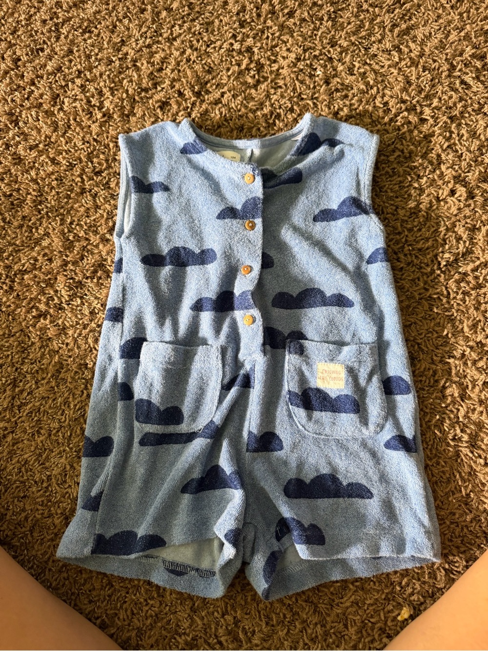 Blue Cloud Print Kids Pajama Romper